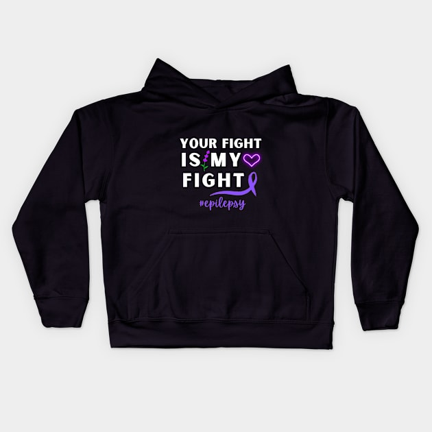 Fight Epilepsy Awareness Month Seizure October November 17th Cancer Survivor Purple Ribbon Cancer Support Hope Love Mental Health Depression Anxiety Inspirational Motivational Gift Idea Kids Hoodie by EpsilonEridani